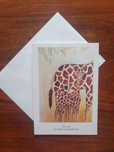 Giraffe Family greetings card, large 8x6" blank art card for your own message. - Image 2