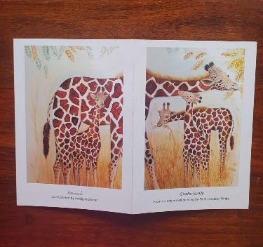 Giraffe Family greetings card, large 8x6" blank art card for your own message. - Image 5