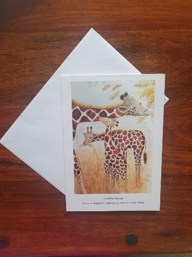 Giraffe Family greetings card, large 8x6" blank art card for your own message. - Image 3