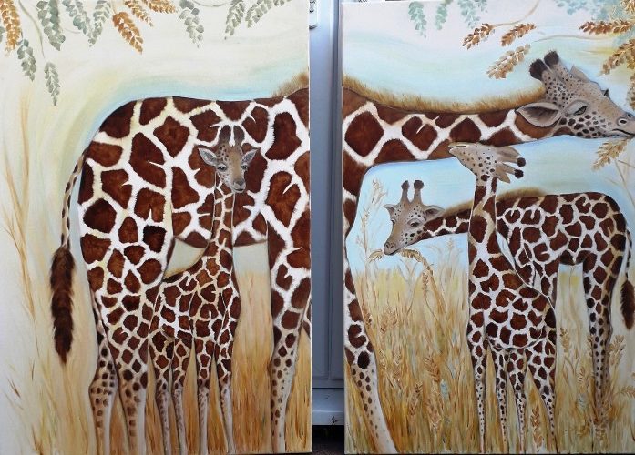 Giraffe Family greetings card, large 8x6" blank art card for your own message. - Image 6
