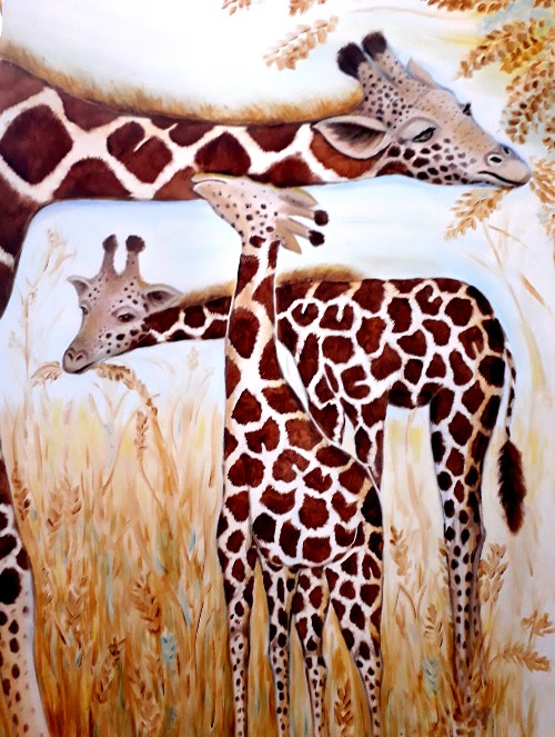 Giraffe Family greetings card, large 8x6" blank art card for your own message. - Image 4