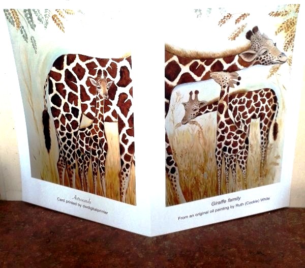 Giraffe Family greetings card, large 8x6" blank art card for your own message.