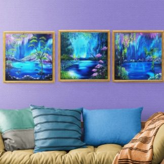 Japanese Landscape set of 3 original art prints 12"x12"