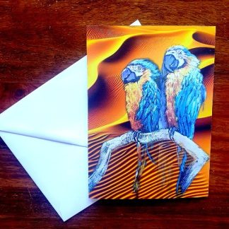 Amusing animals card 'Parrots on Sand Dunes'7x5" blank art card.